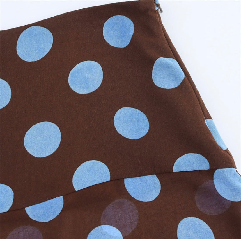 Brown Polka Dot Halter Two-Piece Set