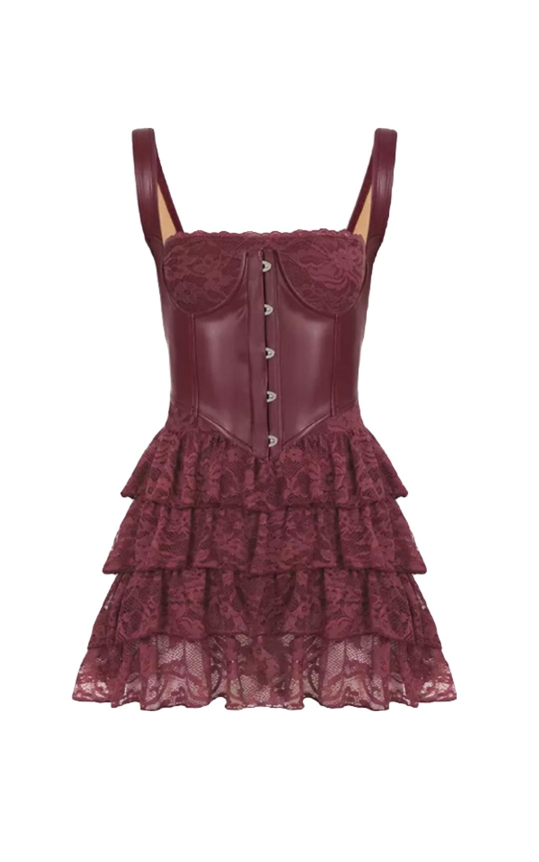 Lace Me Up Corset Mini Dress Two Piece – Burgundy – REVOA