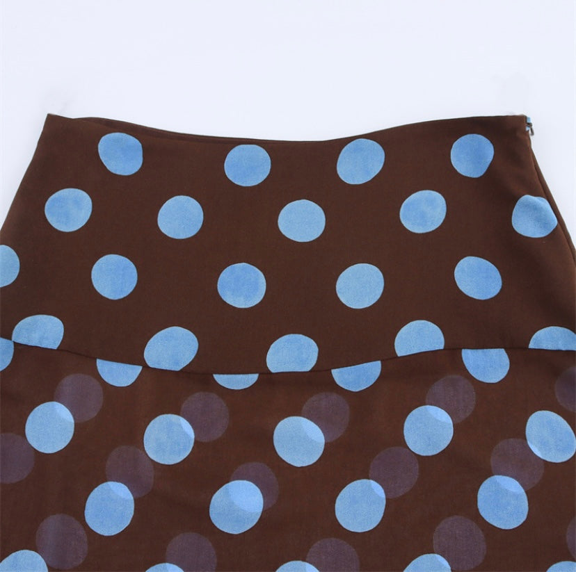 Brown Polka Dot Halter Two-Piece Set