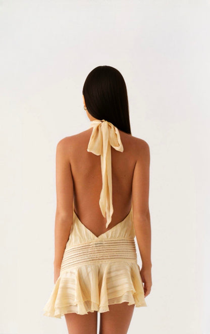 Open-back Halter mini with wavy hem