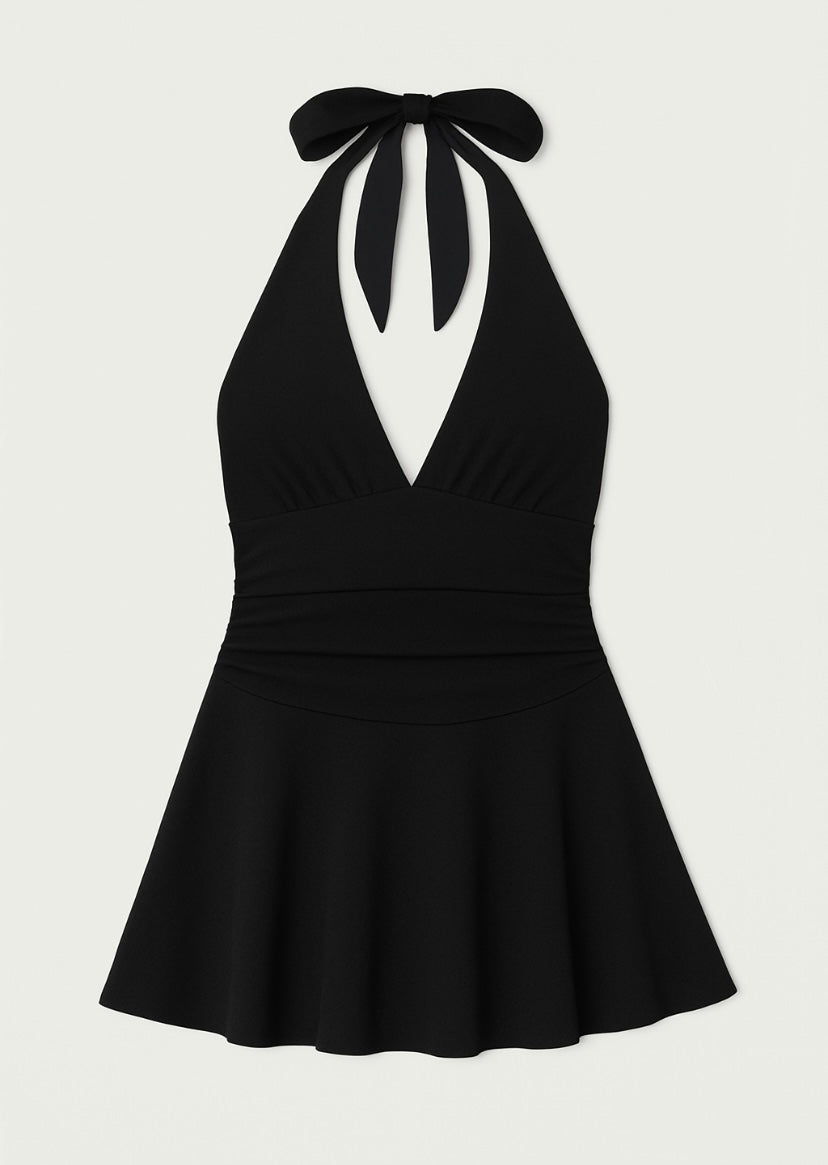 Deep V Halter Fit and Flare Mini dress