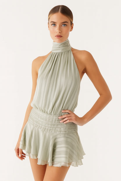 Open-back Halter mini with wavy hem