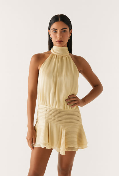 Open-back Halter mini with wavy hem