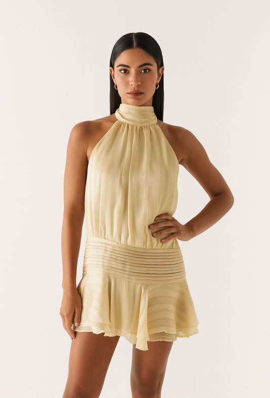 Open-back Halter mini with wavy hem