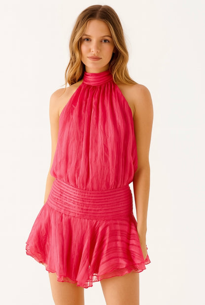 Open-back Halter mini with wavy hem