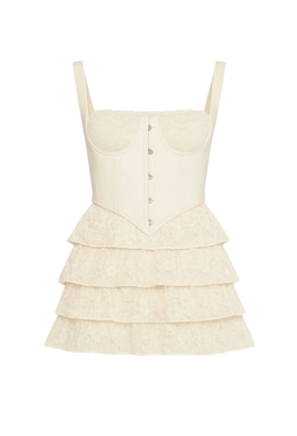 Lace Me Up Corset Mini Dress Two Piece – Burgundy