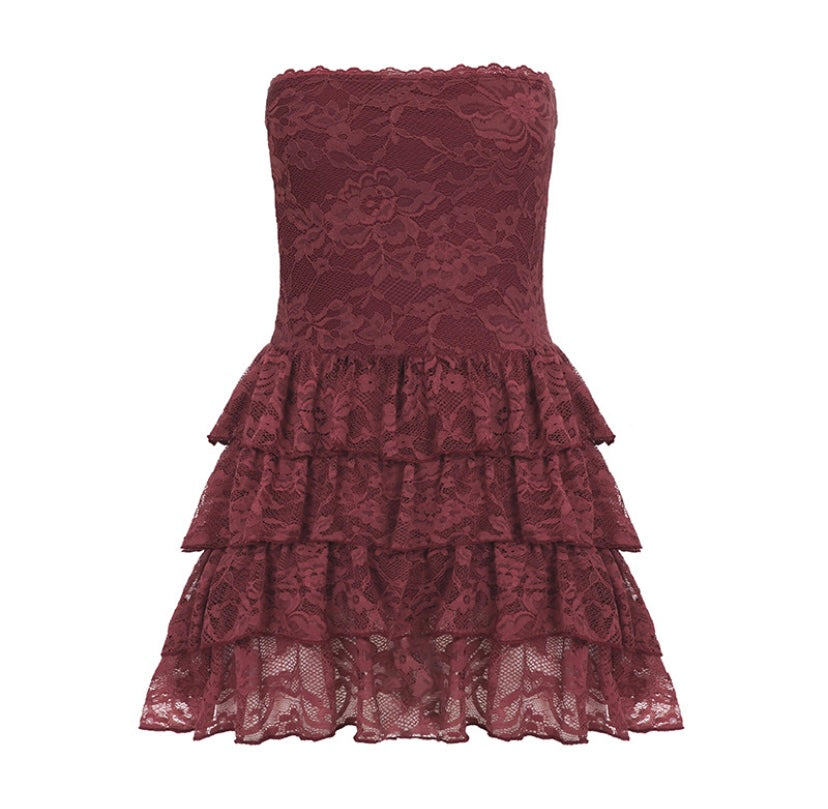 Lace Me Up Corset Mini Dress Two Piece – Burgundy