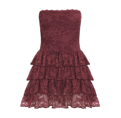 Lace Me Up Corset Mini Dress Two Piece – Burgundy