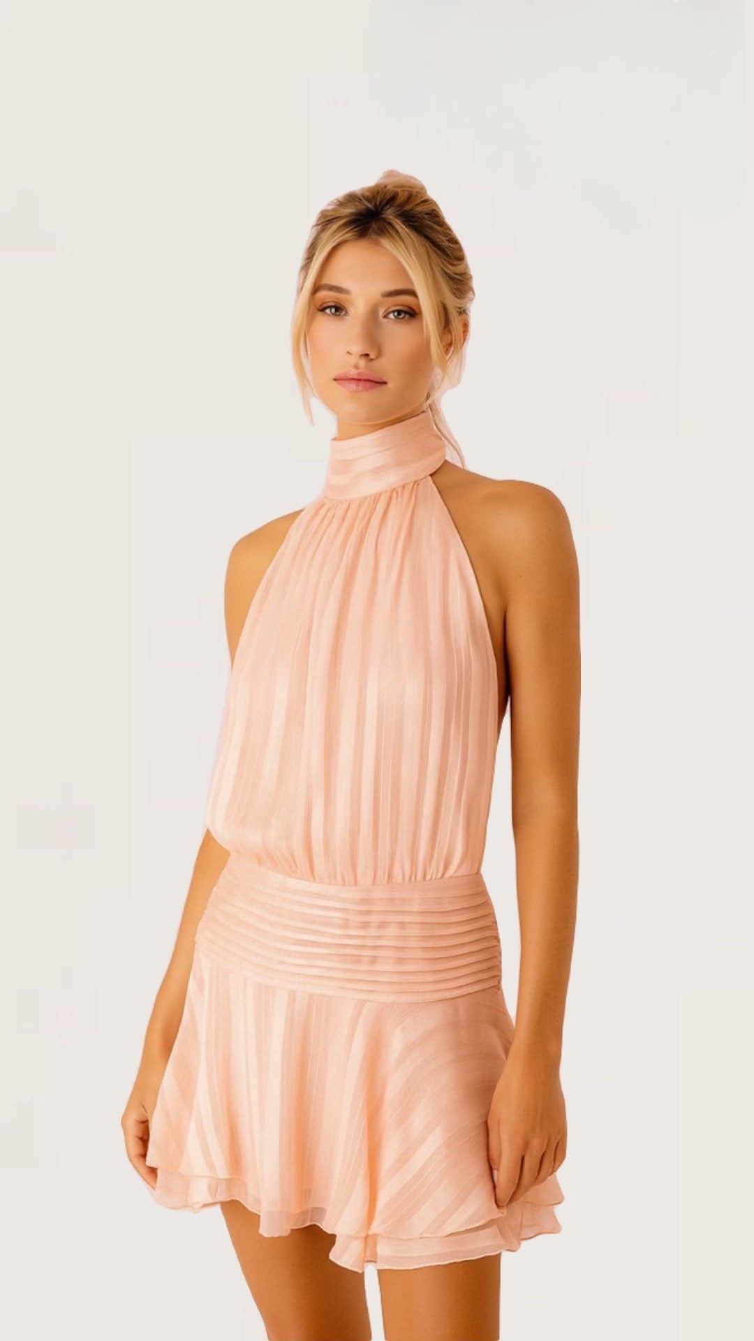 Open-back Halter mini with wavy hem