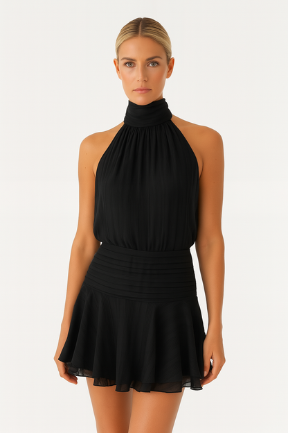 Open-back Halter mini with wavy hem