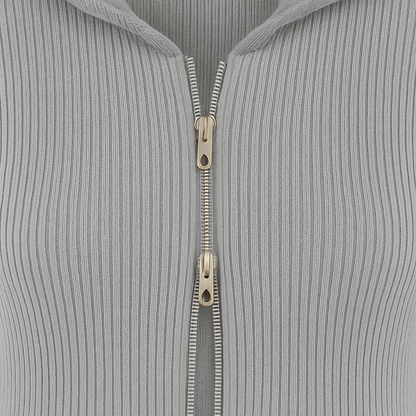 Ribbed Knit Zip-Up Hoodie and Flared Lounge Pants Set